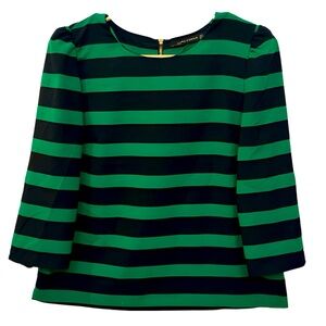 Preppy chic, J.Crew striped green/blk blouse is perfect for summer. Size M